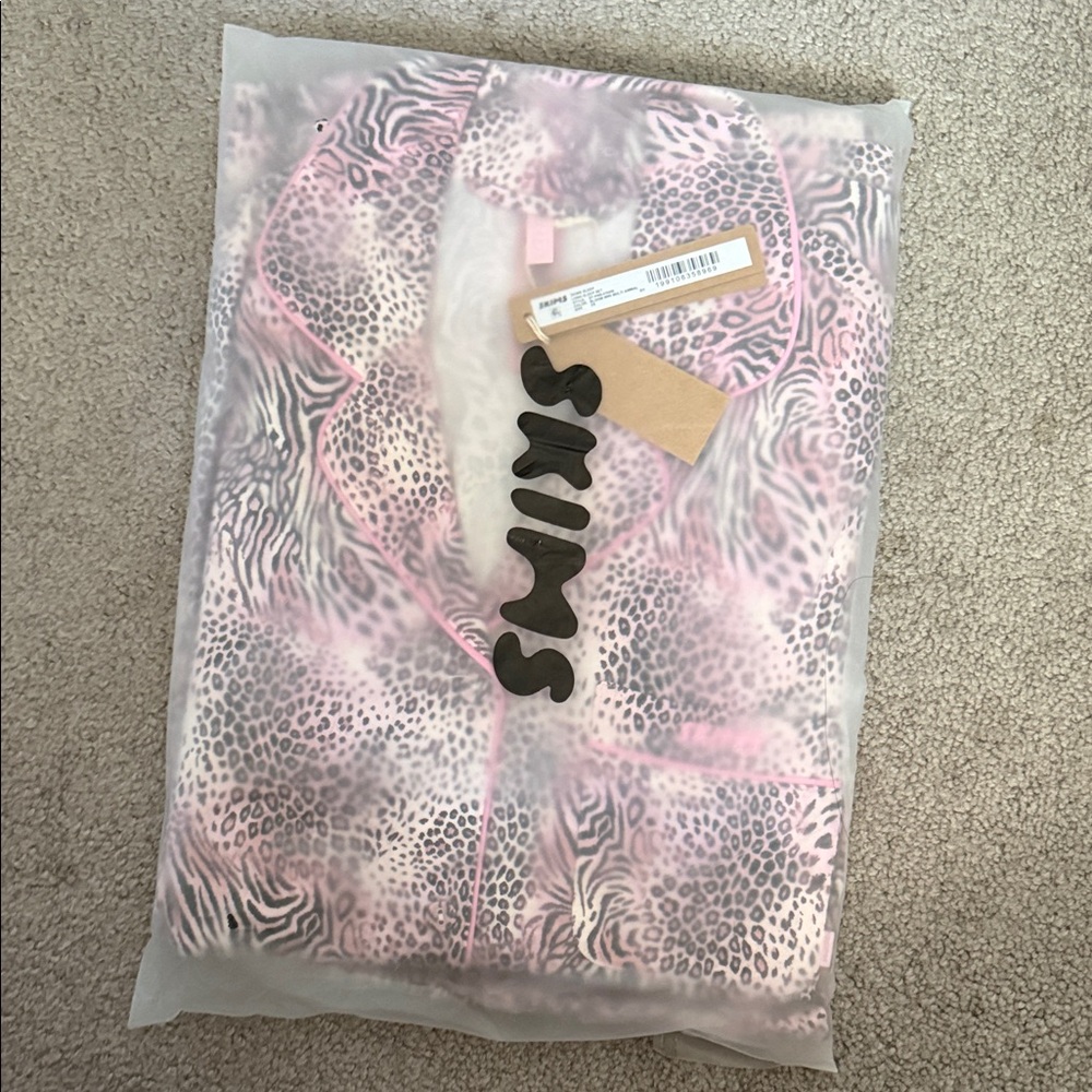 SKIMS Pink and Gray Animal Print Pajama Set